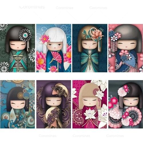 Diamond Painting Kokeshi Doll 5D Diy Full Square Round Drill Embroidery Needlework Mosaic Cross Stitch Kit Wall Art Home Decor
