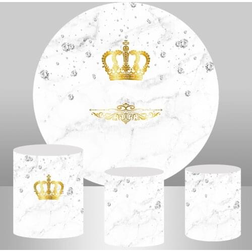 White marble round circle backdrop cover wedding baby shower birthday party decoration custom gold crown photo background banner