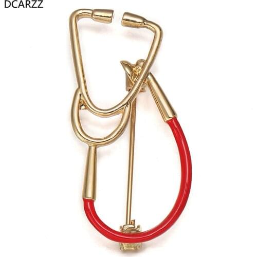 DCARZZ Cute Stethoscope Pin Medicine Gold Brooch Trendy Jewelry Nurse Doctor Gift Hat Red Enamel Lapel Pins Women Accessories