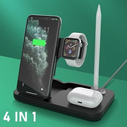 Tongdaytech 4in1 15W Qi Fast Wireless Charger For Airpods Apple Watch 5 4 3 2 1 Charging Station For Iphone 8 X XS 12 11 Pro MAX