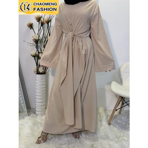 Eid Mubarek Elegant Solid Color Fashion Modest Abaya Dubai Turkey Hijab Dress American Islam Clothing Muslim For Women Vestidos