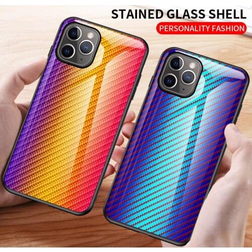 For iPhone 11 Pro Case Fashion Gradual Carbon Shockproof Hard Hybrid Tempered Glass Cover for Apple iPhone 11 Pro Max Phone Case