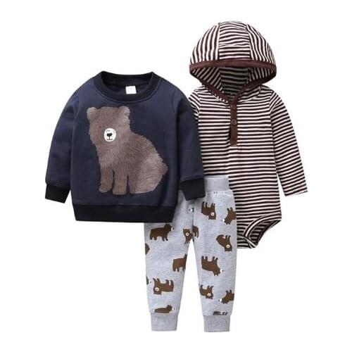 Baby Siamese Jacket Set Boys Clothes Warm Baby Clothing Jacket + Bodysuit + Pants Three-piece Newborn