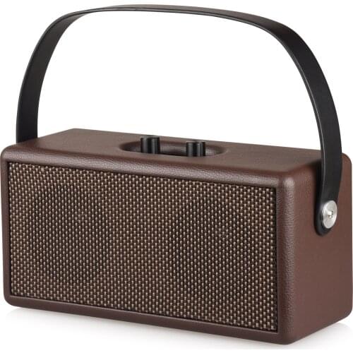 Home Portable Vintage Wooden Bluetooth Speaker Leather HFI Soundbar Wireless Speaker Handle Stereo 3.5mm Audio Input Laptop
