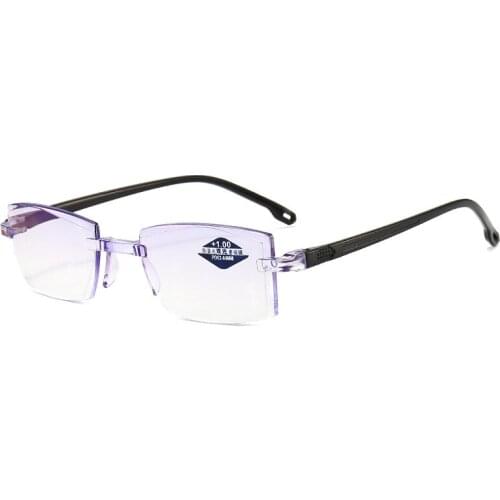 New Anti-blue Light Bi-light Reading Glasses Frameless Diamond Trimming HD Lens Reading Glasses Lightweight Portable Eyewear
