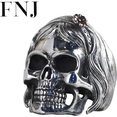 FNJ Punk Skull Ring 925 Silver 100% Original Real S925 Solid Silver Rings for Men Jewelry Vintage Statement