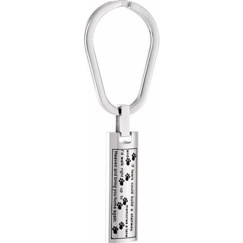 IJK2043 Stainless Steel Pet Paw Print Square Cremation Keepsake Keyring for Ashes Urn Memorial Souvenir Keyring Jewelry