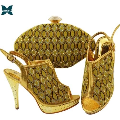 Italian design Style New Arrival Nigerian Women Party Shoe Matching Bag Set New come Gold Color Ladies Shoe and Bag to Match