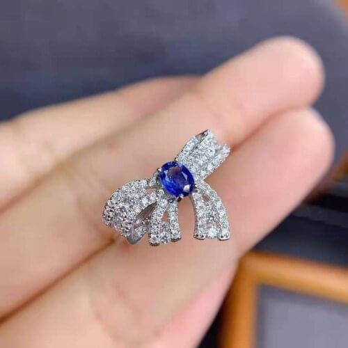 Natural Sapphire Bow tie Ring S925 Sterling Silver Fine Fashion Charming Jewelry for Women Free Shipping MeiBaPJFS