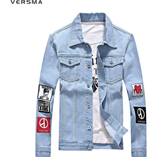VERSMA Fashion Harajuku G-dragon One of A Kind Denim Jacket for Boys Mens Bad Boy Shirt Jeans Men Clothes Denim Shirt Boys 5XL