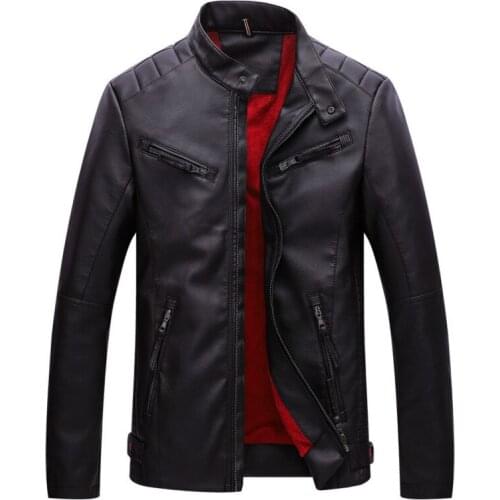 Men Fashion Leather Jacket Inverno Couro Mens Stand Collar Jacket Motorcycle Coat