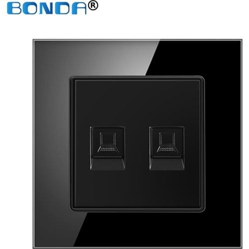 Wall RJ45 Socket Eu/UK CAT5 Network Computer Port Weak Current Plug Home Internet Outlet Rj45 Crystal Tempered Glass 86mm*86mm