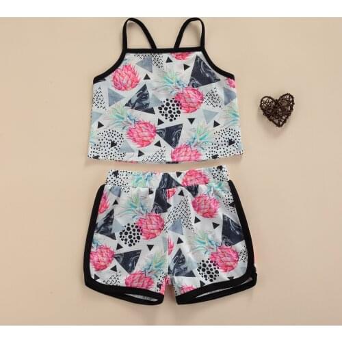 0-5Y Girl Kid Child Clothing Sets Pineapple Printed Sleeveless Crop Top Shorts Clothes Summer Casual Tracksuit Outfit