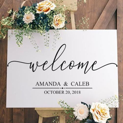 Personalised Bride And Groom Name,date Welcome Wedding Sign Decal Art Decoration Sticker Removable Mural Custom Wallpaper WE08