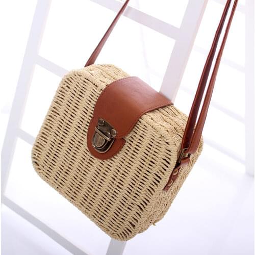 Casual box rattan women shoulder bags candy wicker woven lady crossbody bag summer beach small purses vintage bali flap sac 2020