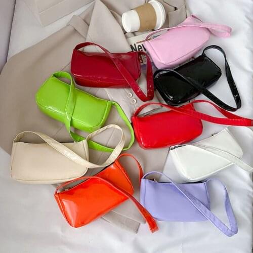 Casual Patent PU Leather Shoulder Underarm Purse Women Fashion Solid Color Zipper Handbag Portable Street Travel Shopping Bags