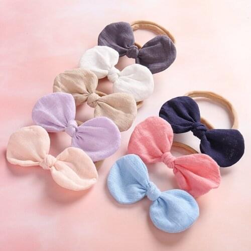 Handmade Newborn kids Bow Nylon Headbands Soft Fabric Bowknot Headwear Elastic Headband Girls Hair Accessories