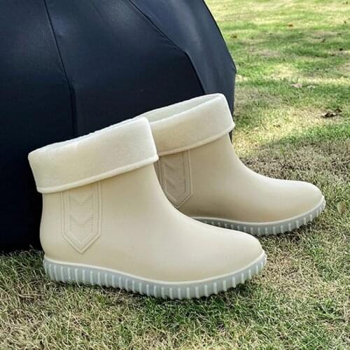 2021 Rain Boots Women Waterproof Non-Slip Ankle Boot Ladies Slip On Short Plush Shoes Female Round Toe Rubber Comfort Flat