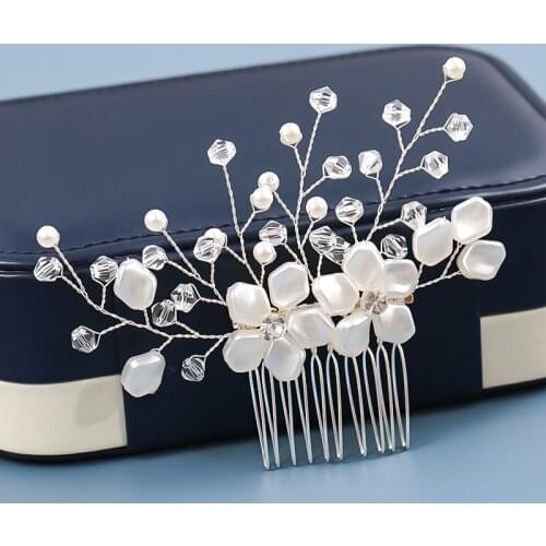 Silver Color Crystal Bridal Hair Comb Wedding Hair Accessories Bridal Tiara Pearl Hair Comb Jewelry Headpiece Head Ornaments
