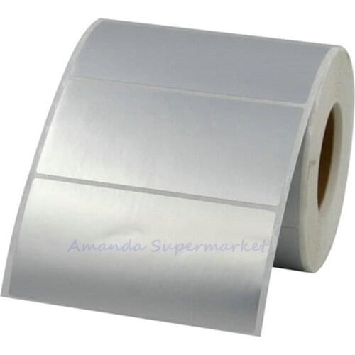 Silver PET Label Sticker 90*45mm 800pcs/Roll Thermal Transfer Silver PET Label Waterproof Tearproof Oilproof Barcode Label