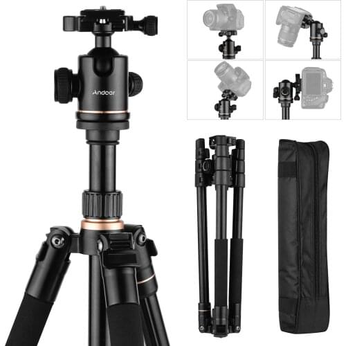 Andoer 164cm/64.57in Photography Tripod Monopod Stand Aluminium Alloy 360° Rotatable Ball Head 8kg Load Capacity with Carry Bag