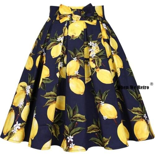 Blue Lemon Floral Printed Bow Cotton Women Vintage Skirt SS0012 Harajuku Plus Size High Waist Cotton Tennis Summer Midi Skirt