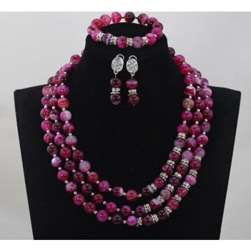 Wonderful Rose Pink African Beaded Jewelry Set Wedding Events Stone Stone Beads Nigerian Jewelry Set Free Shipping WD652