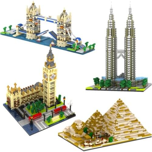 YZ Architecture Taj Mahal Castle Pisa Louvre Museum Learning Tower Khalifa Tower Bridge Mini Diamond Building Blocks Toy