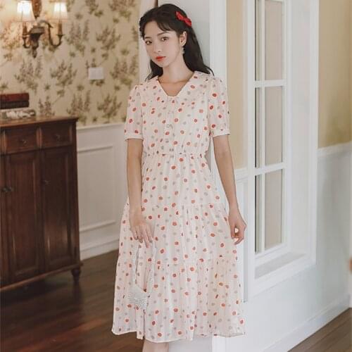 Dresses for women 2021 Cute Literary Sweet Vintage French Vestidos Summer Short Sleeve Korean Loose kawaii Dress
