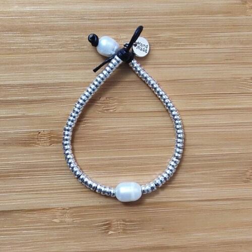 Fine fashion natural Pearl Bracelet Handmade Simple electroplated silver-color beads beaded bracelets For Women Rope Jewelry