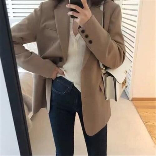 Fashion Black 2021 Spring Blazer Women Single-breasted Oversized Suits Jacket Official Ladies Loose Long Sleeve Mujer Vestido