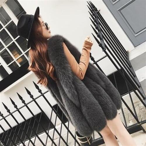 Women Luxury Faux Fox Fur Vest Plus Size Furry Middle-long Faux Fur Vests Coat Fur Gilet Fourrure Autumn Winter Waistcoat Y46