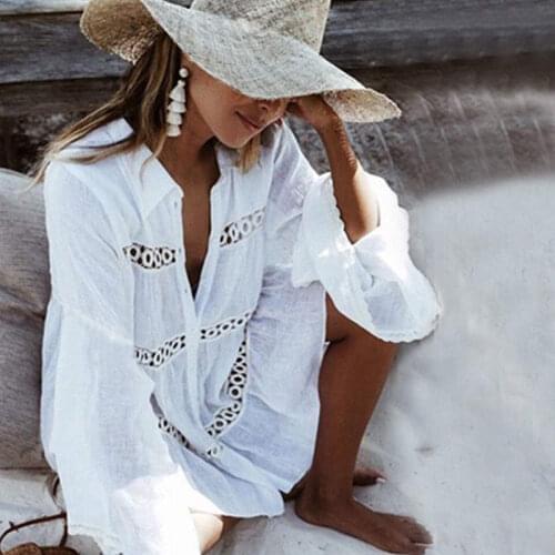 Women Lace Crochet Solid Color Cover up Summer Hot Long Female Bikini Beachwear Beach Dress Summer Bathing Suit