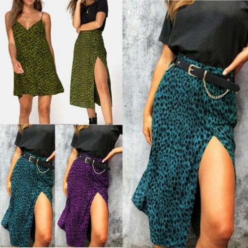 Fashion Women Leopard V-neck Button Sleeveless Dress Strappy Summer Slit Sexy Short Mini Dresses Beach