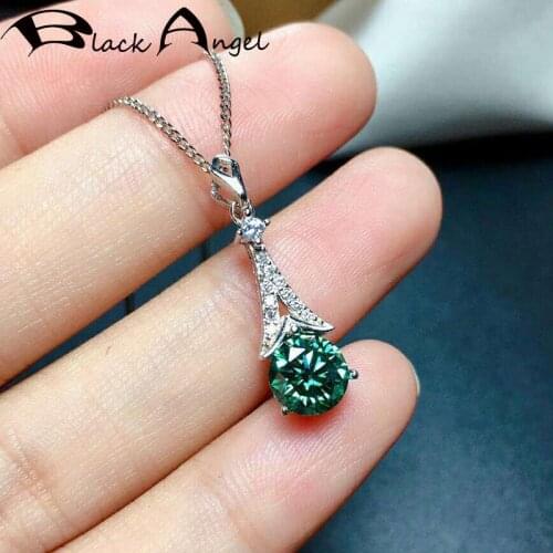 BLACK ANGEL Fashion 925 Silver Moissanit Blue Green Gemstone Pendant Necklace For Women Wholesale Jewelry Wedding Christmas Gift