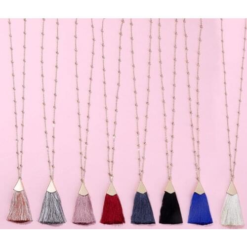 ZWPON Fashion Rondell Bead Chain Long Colorful Tassel Pendant Sweater Necklace for Women Fashion Bohemian Statement Necklace