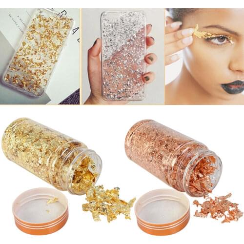 1Bottle Rose Gold Silver Leaves Foil Paper Copper Foil Art Craft Paper Leaf Flake Sheets For Gilding DIY Nail Art Decor Supplies