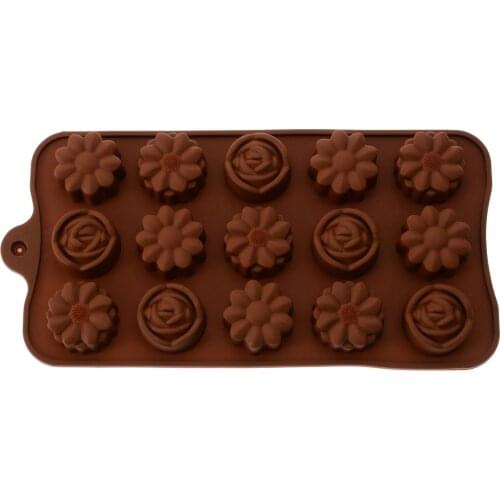 15Cavity Mini Flower Chocolate Mold Silicone 3D Rose Flower Fondantcake Mould Sugarcraft Cookies Mold Bakeware Heat Resistant