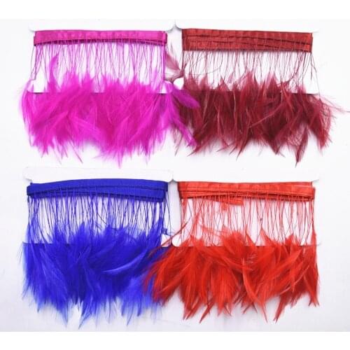 2 Meters/Lot Natural Dyed Stripped Rooster Hackle Feathers Trim Trims Clothing Sewing Pheasant Feathers for Crafts Ribbon plumas