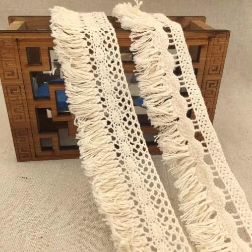 2017 Hot Sale 10 Yards Cotton Beige Tassel Lace Dangling Fringe Lace Trims For DIY Sewing Craft 3.5cm/4cm Width Free Shipping