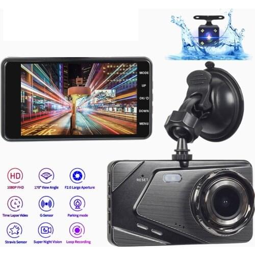 2021 Car DVR FHD Dash Cam Video Recorder Rear View Dual Camera 1080P 4" Cycle Recording Night Vision Dash Camera Dashcam