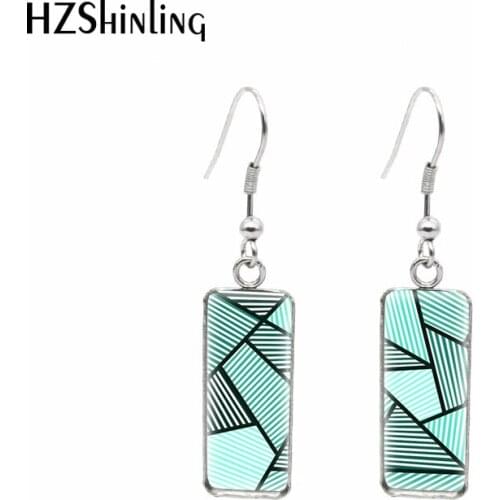 2021 New Color Geometric Shape Rectangular Earring Printed Pattern Fish Hook Earrings Glass Cabochon Handmade Jewelry