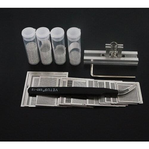 27pcs bga reballing directly heating stencils + soldering reballing station + 4pcs soderling balls 0.4 0.45 0.55mm bga tools kit