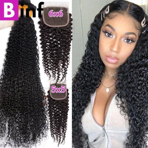 40 Long Inch Curly Bundles With Closure 5x5 6x6 HD Transparent Lace Closure Peruvian Remy Human Hair Bundles With 13X4 Frontal