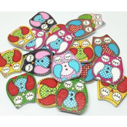 400pcs 25x22mm Mixed Wood Owls Buttons Sewing Accessories Cartoon Button Embellishments Crafts Scrapbooking Cardmaking