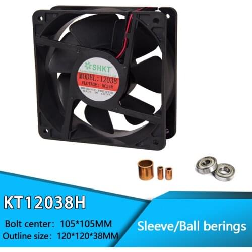 KT12038H Brushless PC Case CPU Cooler Cooling DC Fan 2 pin 12 V / 24 V Sleeve and Ball Bearing 120mm x 38mm