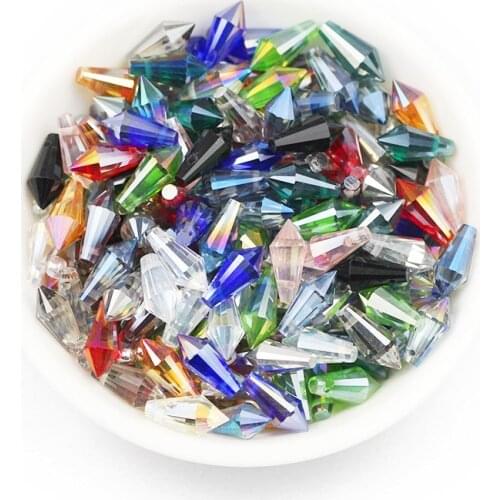 5.5*11MM 50pcs Long Cone Waterdrop Austrian Crystal AB Color Glass Spacer Loose Beads For Jewelry Making DIY Bracelet Findings