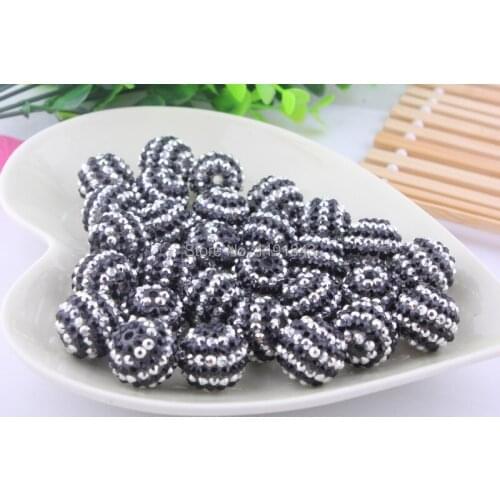 Black with Silver Strips Color 20mm 100pcs Chunky Resin Rhinestone Beads Ball Orange for Kids Girls Jewelry Making