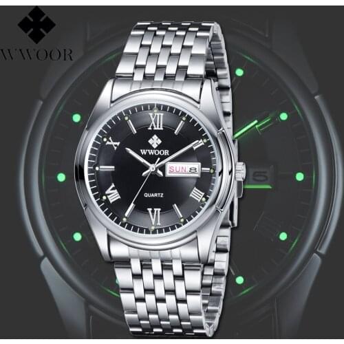 WWOOR Top Luxury Brand Watches men Gift sport military men quartz Watch steel Strap wristwatches Casual Clock relogio masculino