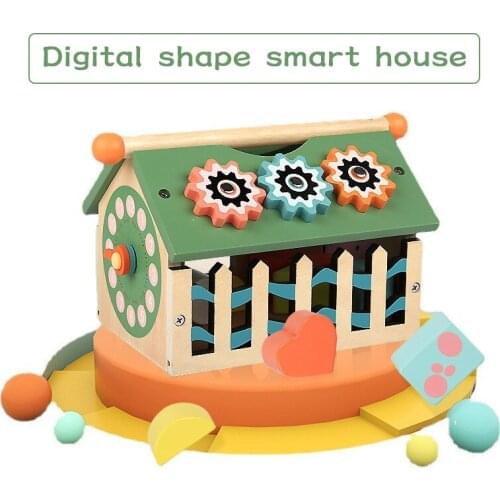 Wooden Montessori Childrens Geometric Shape Box Smart House Digital House Shape Matching Intelligence Box Baby Educational Toys